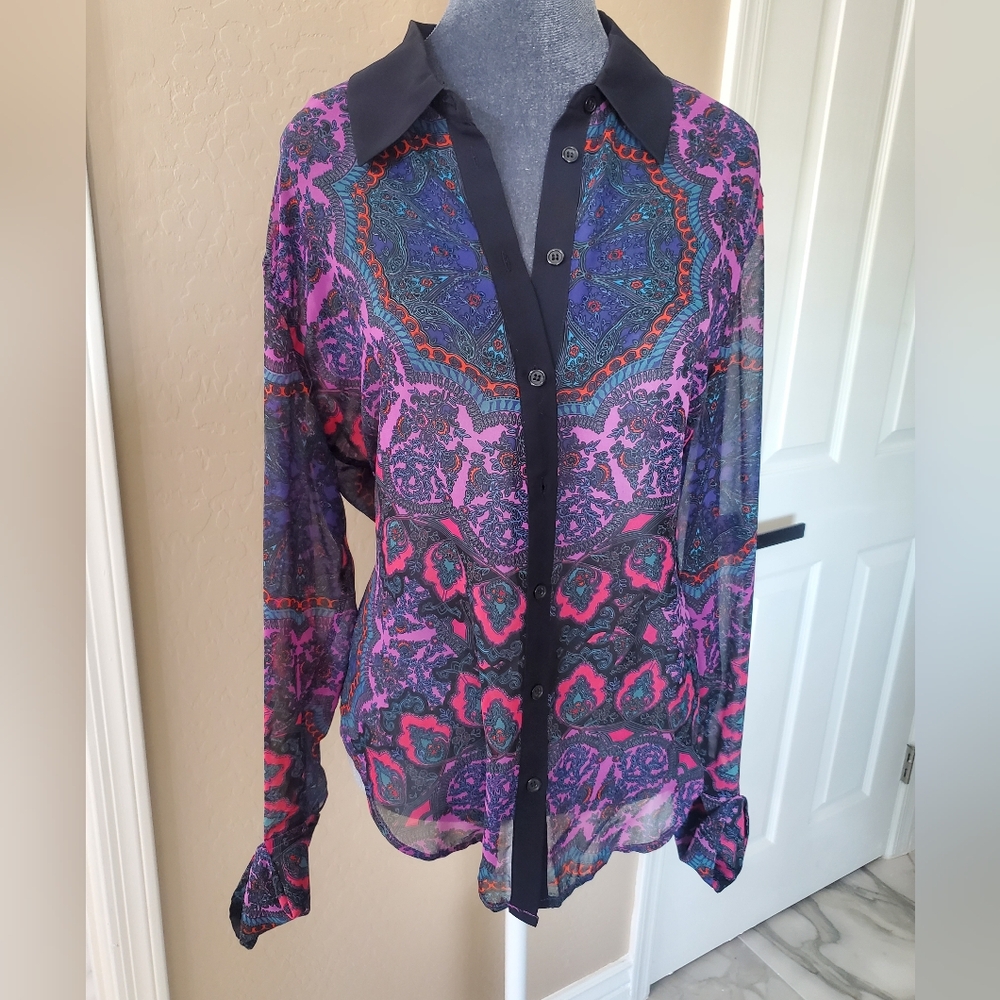 INC Women's Blouse Size 14 Multicolor Long Sleeve